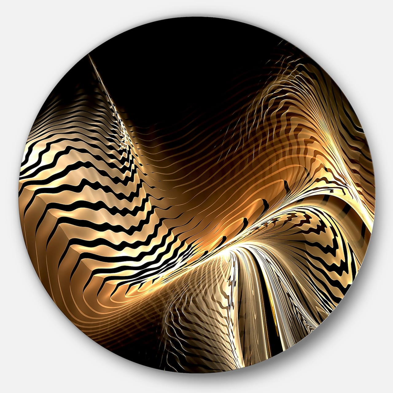 Designart - Brown Black Abstract Fractal Design' Large Abstract Metal Circle Wall Art